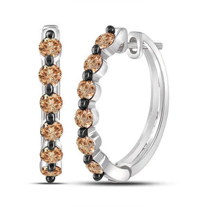 Earrings | 10kt White Gold Womens Round Brown Diamond Hoop Earrings 1 Cttw | Splendid Jewellery GND