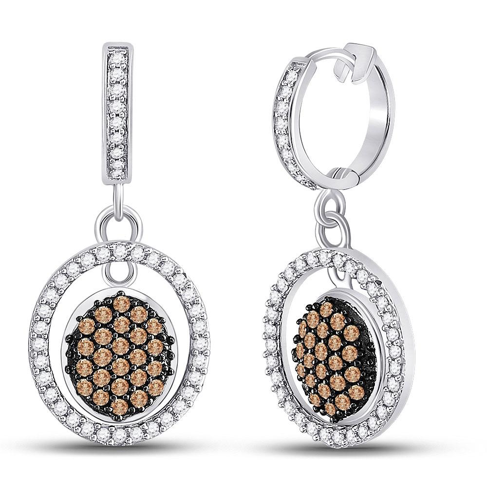 Earrings | 10kt White Gold Womens Round Brown Diamond Oval Frame Dangle Earrings 3/4 Cttw | Splendid Jewellery GND