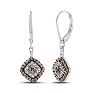 Earrings | 10kt White Gold Womens Round Brown Diamond Square Dangle Earrings 1/2 Cttw | Splendid Jewellery GND