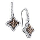 Celestial Sparkle: 10kt White Gold Womens Round Brown Diamond Star Dangle Earrings  Top View from Splendid Jewellery