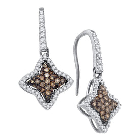 Celestial Sparkle: 10kt White Gold Womens Round Brown Diamond Star Dangle Earrings  Top View from Splendid Jewellery
