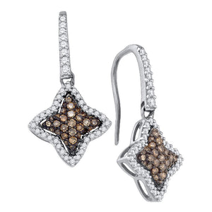 Earrings | 10kt White Gold Womens Round Brown Diamond Star Dangle Earrings 5/8 Cttw | Splendid Jewellery GND