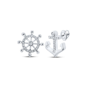 Earrings | 10kt White Gold Womens Round Diamond Anchor Wheel Stud Earrings 1/10 Cttw | Splendid Jewellery GND