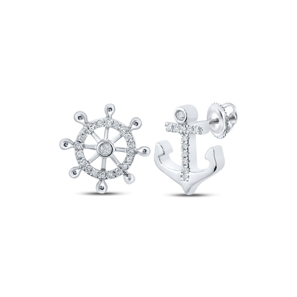 Earrings | 10kt White Gold Womens Round Diamond Anchor Wheel Stud Earrings 1/10 Cttw | Splendid Jewellery GND