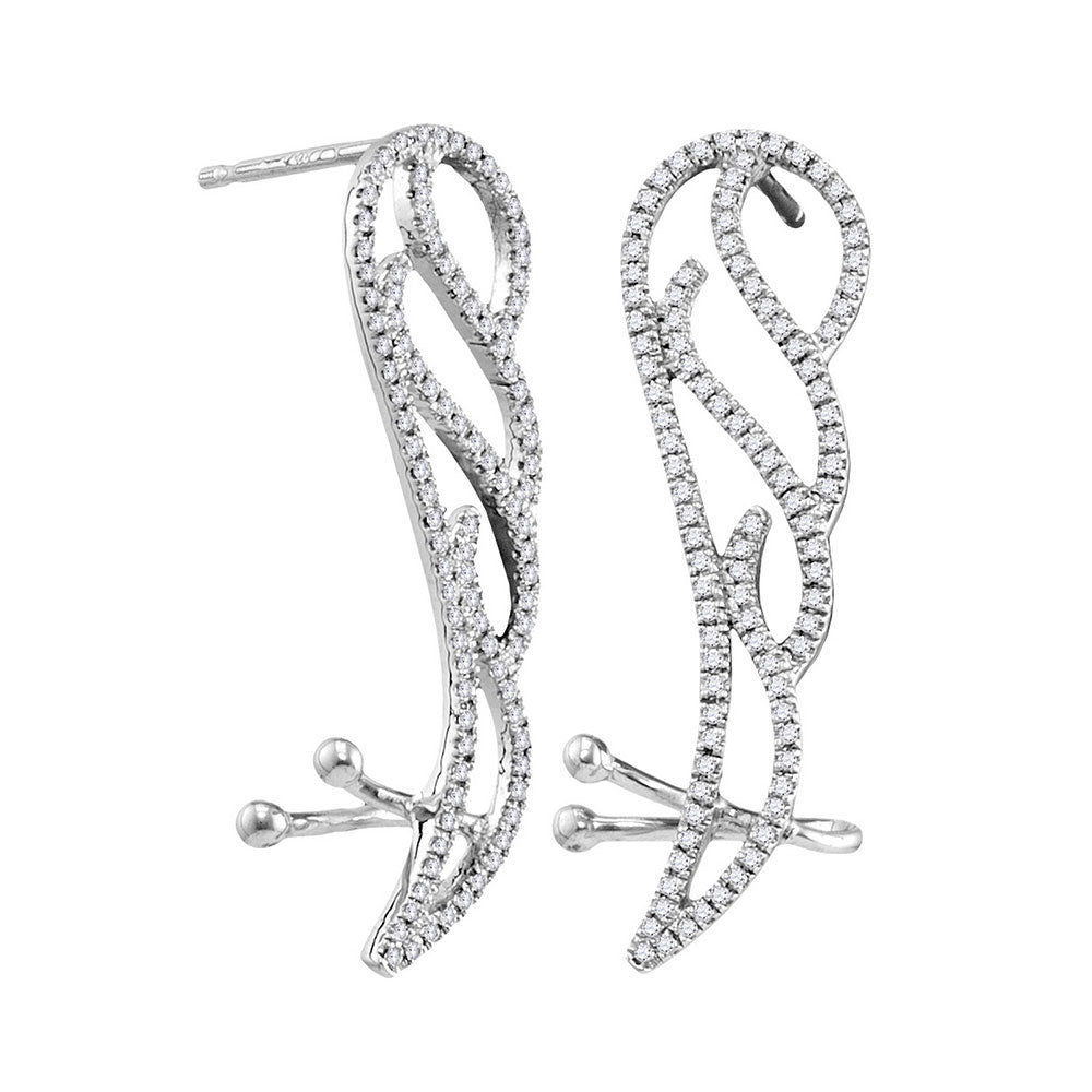 Earrings | 10kt White Gold Womens Round Diamond Angel Wing Climber Earrings 1/3 Cttw | Splendid Jewellery GND