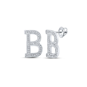 Earrings | 10kt White Gold Womens Round Diamond B Initial Letter Earrings 1/6 Cttw | Splendid Jewellery GND