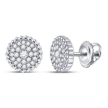Load image into Gallery viewer, Splendid Jewellery&#39;s Enchanting 10kt White Gold Diamond Beaded Halo Earrings Top view from the 10Kt White Gold Womens Round Diamond Beaded Halo Earrings 1 4 Cttwpin249996 collection by Splendid Jewellery