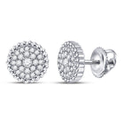 Splendid Jewellery's Enchanting 10kt White Gold Diamond Beaded Halo Earrings Top view from the 10Kt White Gold Womens Round Diamond Beaded Halo Earrings 1 4 Cttwpin249996 collection by Splendid Jewellery