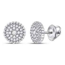 Splendid Jewellery's Enchanting 10kt White Gold Diamond Beaded Halo Earrings Top view from the 10Kt White Gold Womens Round Diamond Beaded Halo Earrings 1 4 Cttwpin249996 collection by Splendid Jewellery