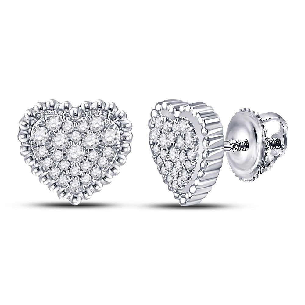 Earrings | 10kt White Gold Womens Round Diamond Beaded Heart Earrings 1/4 Cttw | Splendid Jewellery GND