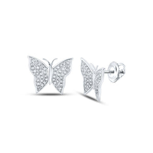 Earrings | 10kt White Gold Womens Round Diamond Butterfly Bug Earrings 1/4 Cttw | Splendid Jewellery GND