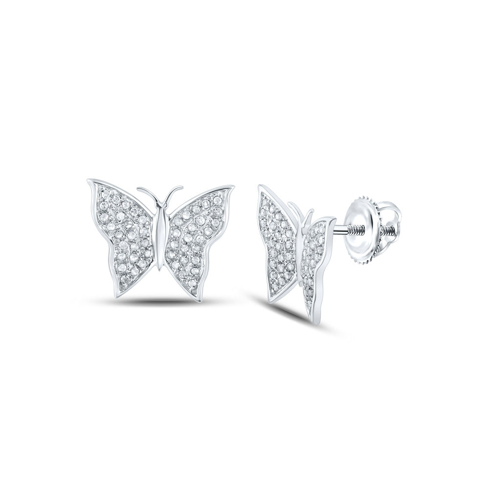 Earrings | 10kt White Gold Womens Round Diamond Butterfly Bug Earrings 1/4 Cttw | Splendid Jewellery GND
