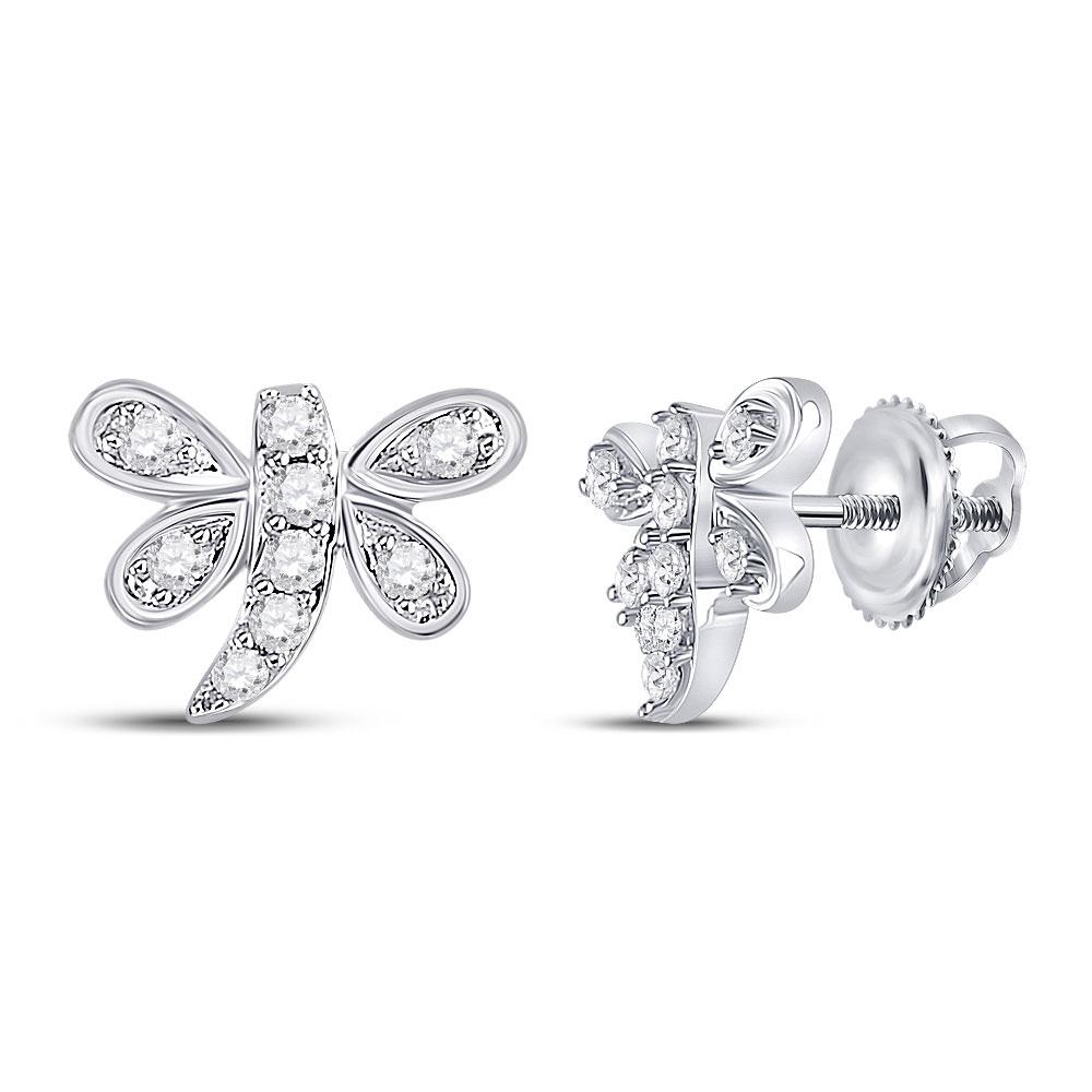 Earrings | 10kt White Gold Womens Round Diamond Butterfly Bug Earrings 1/8 Cttw | Splendid Jewellery GND