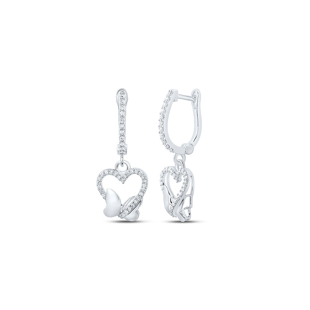 Earrings | 10kt White Gold Womens Round Diamond Butterfly Dangle Earrings 1/4 Cttw | Splendid Jewellery GND