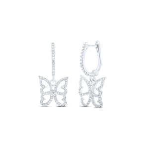 Earrings | 10kt White Gold Womens Round Diamond Butterfly Dangle Earrings 3/8 Cttw | Splendid Jewellery GND