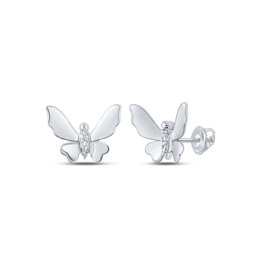 Earrings | 10kt White Gold Womens Round Diamond Butterfly Earrings .03 Cttw | Splendid Jewellery GND