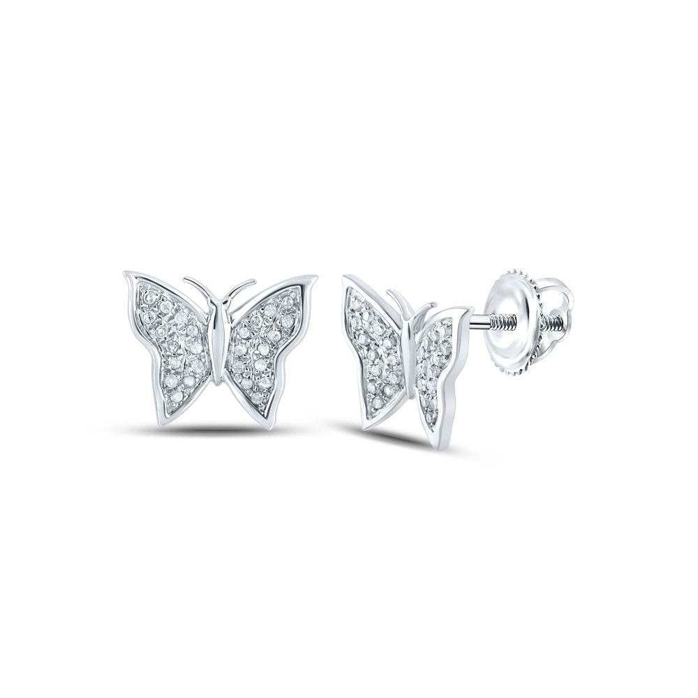 Earrings | 10kt White Gold Womens Round Diamond Butterfly Earrings 1/8 Cttw | Splendid Jewellery GND