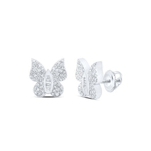 Earrings | 10kt White Gold Womens Round Diamond Butterfly Earrings 3/8 Cttw | Splendid Jewellery GND
