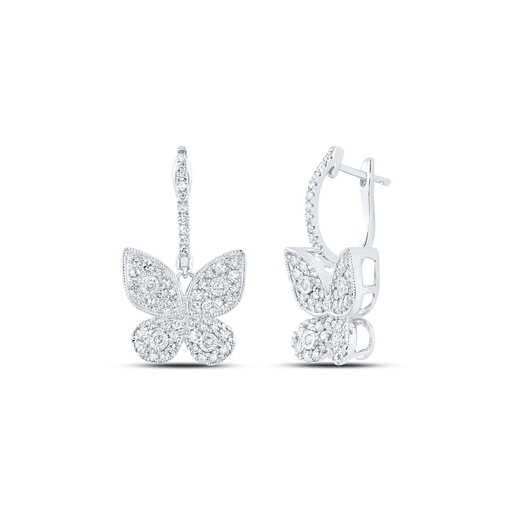 Earrings | 10kt White Gold Womens Round Diamond Butterfly Earrings 5/8 Cttw | Splendid Jewellery GND