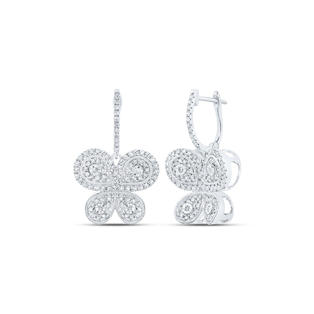 Earrings | 10kt White Gold Womens Round Diamond Butterfly Earrings 7/8 Cttw | Splendid Jewellery GND