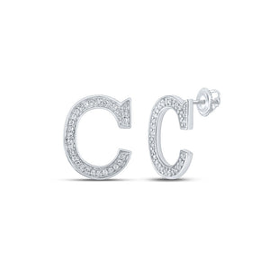 Earrings | 10kt White Gold Womens Round Diamond C Initial Letter Earrings 1/8 Cttw | Splendid Jewellery GND