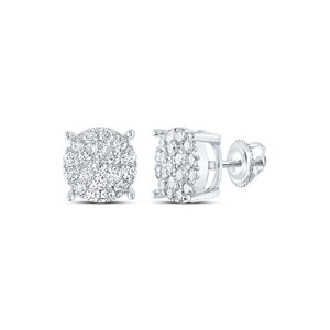 Earrings | 10kt White Gold Womens Round Diamond Circle Cluster Earrings 1 Cttw | Splendid Jewellery GND