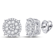 Load image into Gallery viewer, 10kt White Gold Sparkling Diamond Circle Cluster Earrings Top view from the 10Kt White Gold Womens Round Diamond Circle Cluster Earrings 1 2 Cttwpin280254 collection by Splendid Jewellery