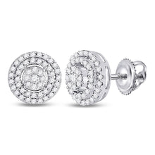 Load image into Gallery viewer, Splendid Jewellery 10kt White Gold Diamond Cluster Circle Earrings - Radiant Brilliance Collection Top view from the 10Kt White Gold Womens Round Diamond Circle Cluster Earrings 1 4 Cttwpin250226 collection by Splendid Jewellery