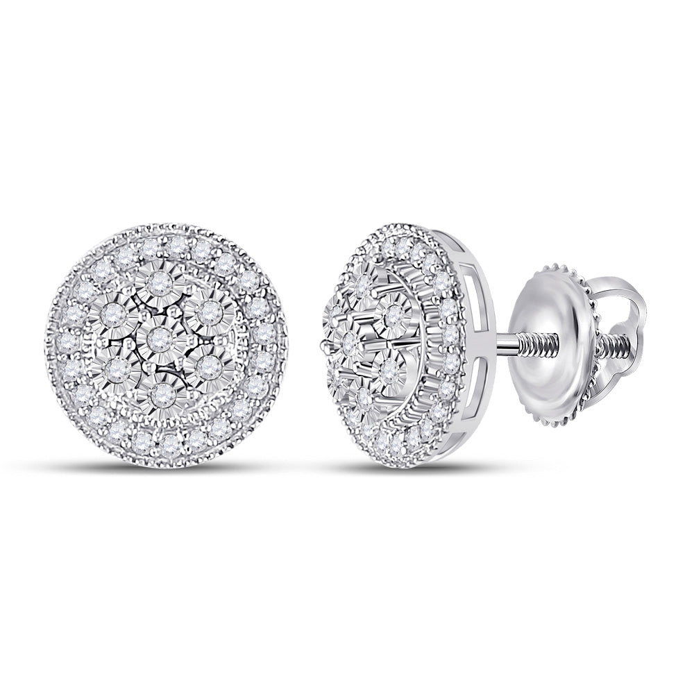 Earrings | 10kt White Gold Womens Round Diamond Circle Cluster Earrings 1/6 Cttw | Splendid Jewellery GND