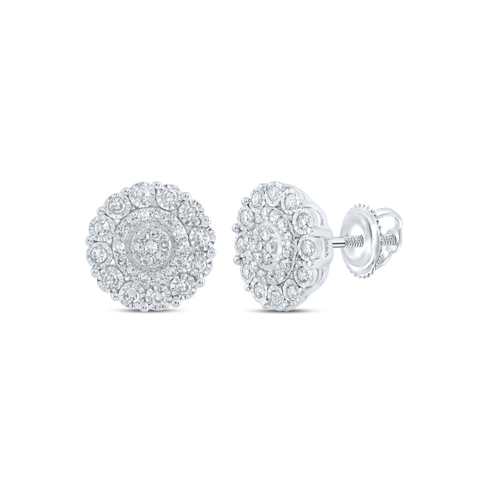 Earrings | 10kt White Gold Womens Round Diamond Circle Earrings 1/3 Cttw | Splendid Jewellery GND