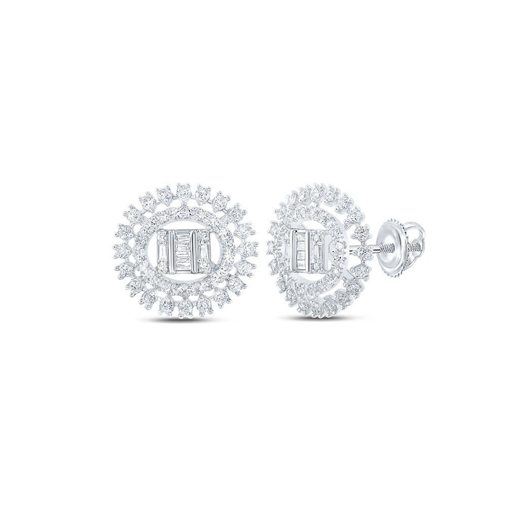 Earrings | 10kt White Gold Womens Round Diamond Circle Earrings 7/8 Cttw | Splendid Jewellery GND