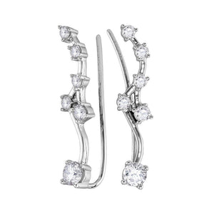 Earrings | 10kt White Gold Womens Round Diamond Climber Earrings 3/4 Cttw | Splendid Jewellery GND