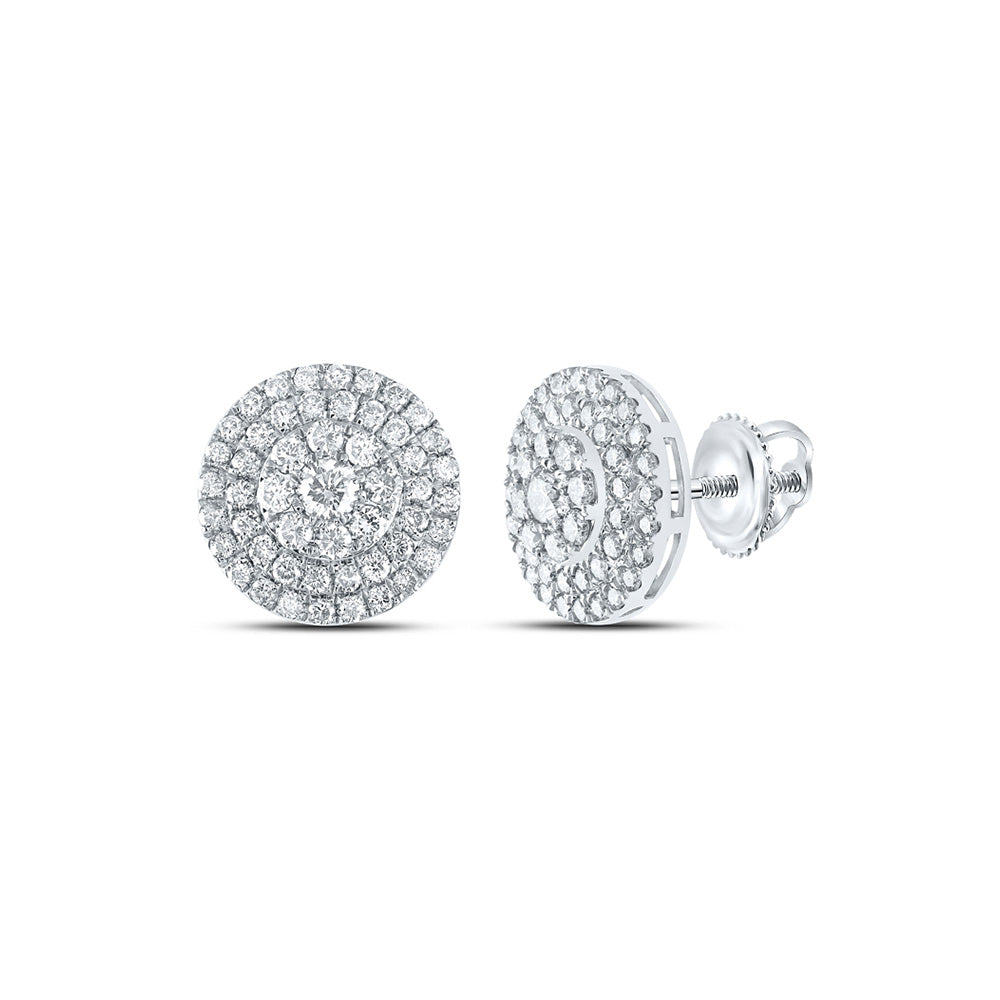 Earrings | 10kt White Gold Womens Round Diamond Cluster Earrings 1-1/2 Cttw | Splendid Jewellery GND
