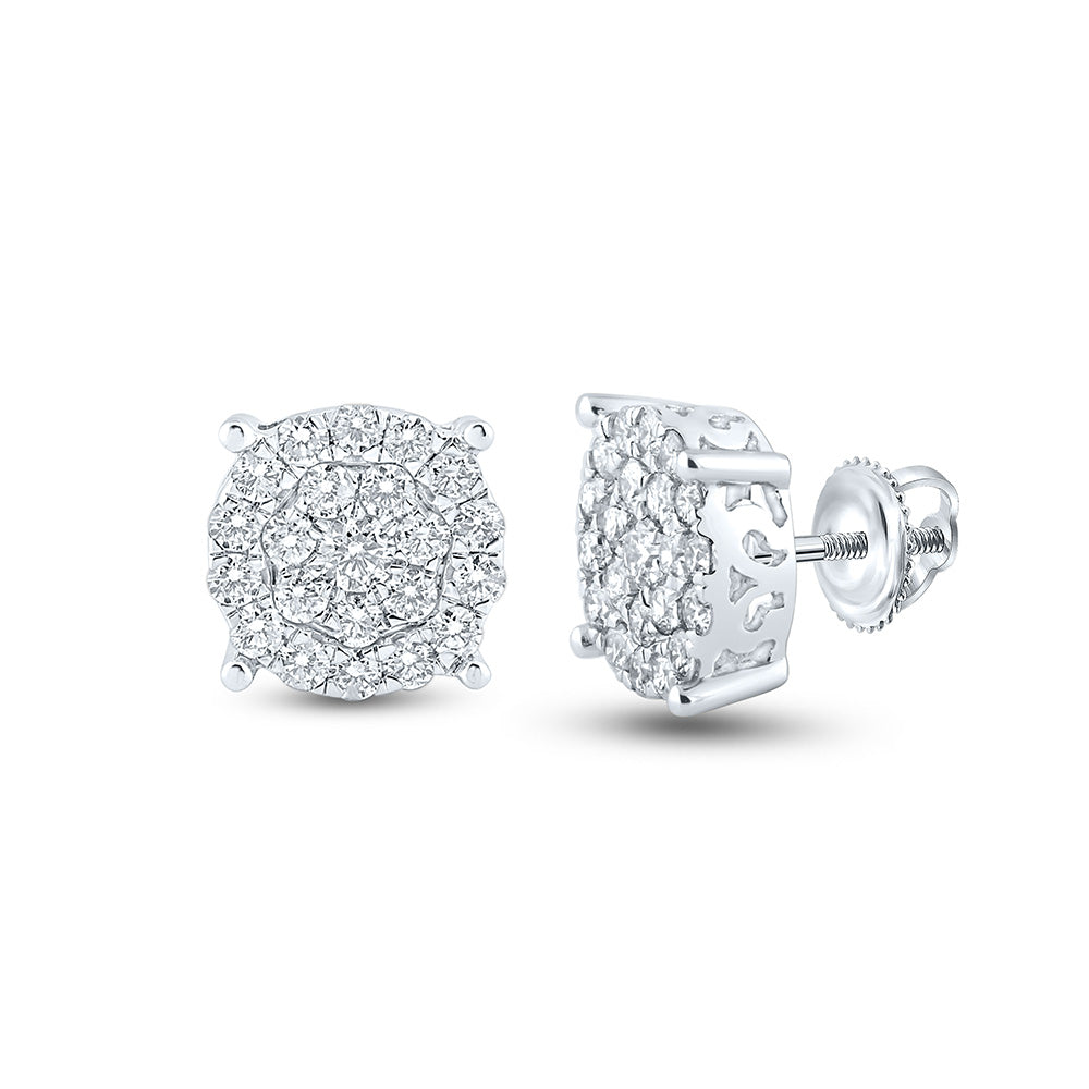 Earrings | 10kt White Gold Womens Round Diamond Cluster Earrings 1-1/2 Cttw | Splendid Jewellery GND