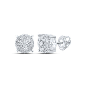 Earrings | 10kt White Gold Womens Round Diamond Cluster Earrings 1 Cttw | Splendid Jewellery GND