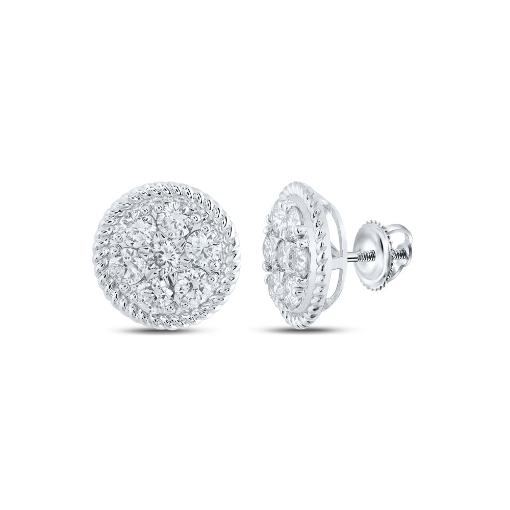 Earrings | 10kt White Gold Womens Round Diamond Cluster Earrings 1 Cttw | Splendid Jewellery GND
