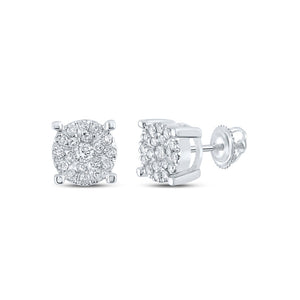 Earrings | 10kt White Gold Womens Round Diamond Cluster Earrings 1/3 Cttw | Splendid Jewellery GND