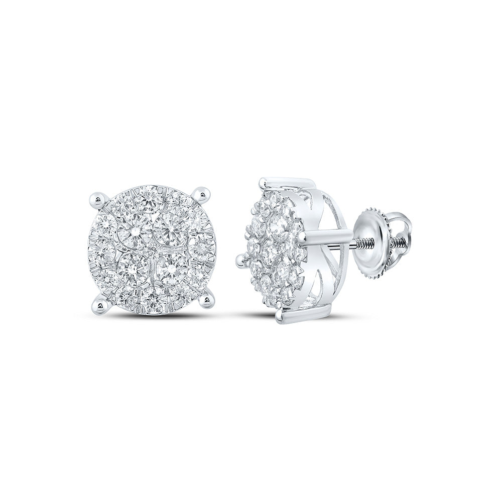 Earrings | 10kt White Gold Womens Round Diamond Cluster Earrings 2 Cttw | Splendid Jewellery GND
