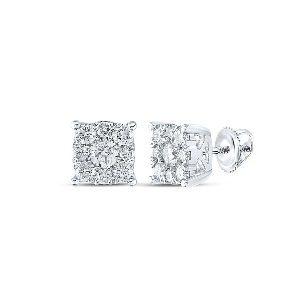 Earrings | 10kt White Gold Womens Round Diamond Cluster Earrings 7/8 Cttw | Splendid Jewellery GND