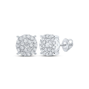 Earrings | 10kt White Gold Womens Round Diamond Cluster Earrings 7/8 Cttw | Splendid Jewellery GND