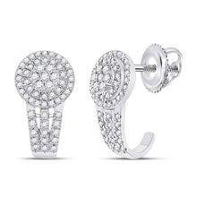Load image into Gallery viewer, Dazzling Diamond Cluster J Hoop Earrings in 10kt White Gold Top view from the 10Kt White Gold Womens Round Diamond Cluster J Hoop Earrings 1 2 Cttwpin61204 collection by Splendid Jewellery