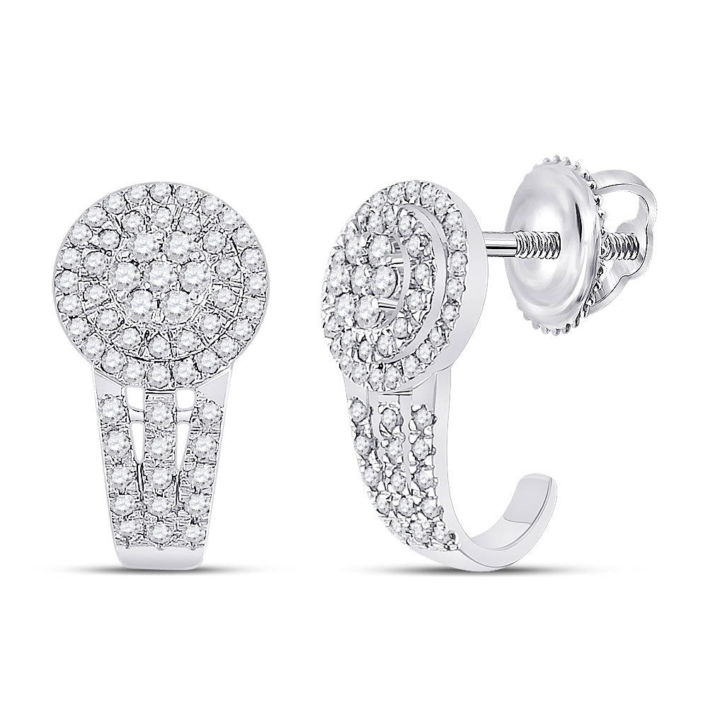 Earrings | 10kt White Gold Womens Round Diamond Cluster J Hoop Earrings 1/2 Cttw | Splendid Jewellery GND