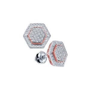 Earrings | 10kt White Gold Womens Round Diamond Cluster Rose-tone Hexagon Stud Earrings 1/3 Cttw | Splendid Jewellery GND