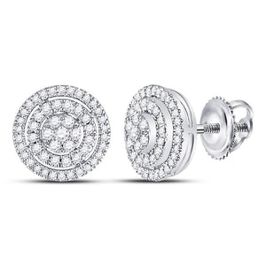 Earrings | 10kt White Gold Womens Round Diamond Concentric Circle Cluster Earrings 1/2 Cttw | Splendid Jewellery GND