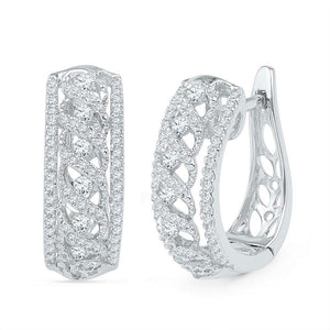 Earrings | 10kt White Gold Womens Round Diamond Crisscrossed Openwork Hoop Earrings 3/4 Cttw | Splendid Jewellery GND