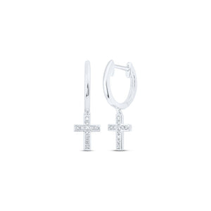 Earrings | 10kt White Gold Womens Round Diamond Cross Dangle Earrings 1/20 Cttw | Splendid Jewellery GND
