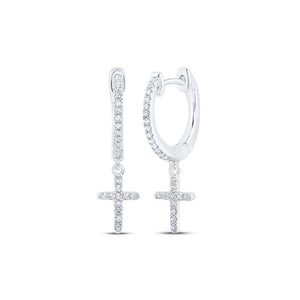 Earrings | 10kt White Gold Womens Round Diamond Cross Dangle Earrings 1/6 Cttw | Splendid Jewellery GND