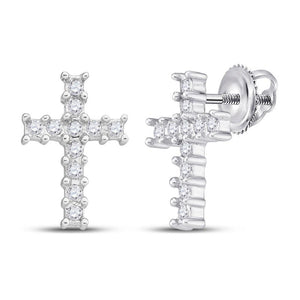 Earrings | 10kt White Gold Womens Round Diamond Cross Earrings 1/10 Cttw | Splendid Jewellery GND