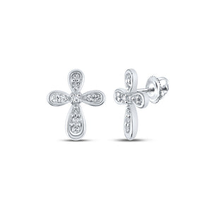 Earrings | 10kt White Gold Womens Round Diamond Cross Earrings 1/8 Cttw | Splendid Jewellery GND