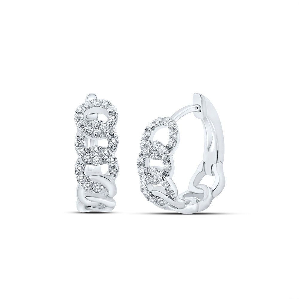 Earrings | 10kt White Gold Womens Round Diamond Cuban Link Hoop Earrings 1/4 Cttw | Splendid Jewellery GND